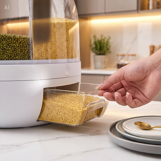 6 Grid Rice & Grain Storage Container, 360° Rotating Dry Food Dispenser Grain Food Storage Box