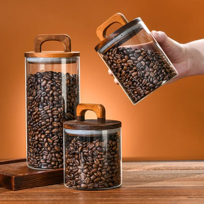 CasaCollective™ Glass Storage Jar with Wooden Lid – Airtight Kitchen Canister for Coffee, Tea, Spices & More